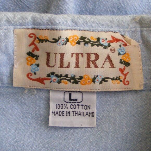 Chambray Top, L, Blue, Western Embroidery/Boots & Hats, Long sleeves, Buttons - Picture 12 of 14